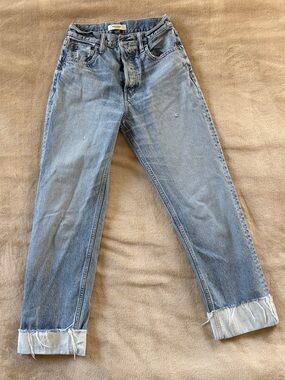 Moussy Light Blue Boyfriend Jeans with Cuffed Hem